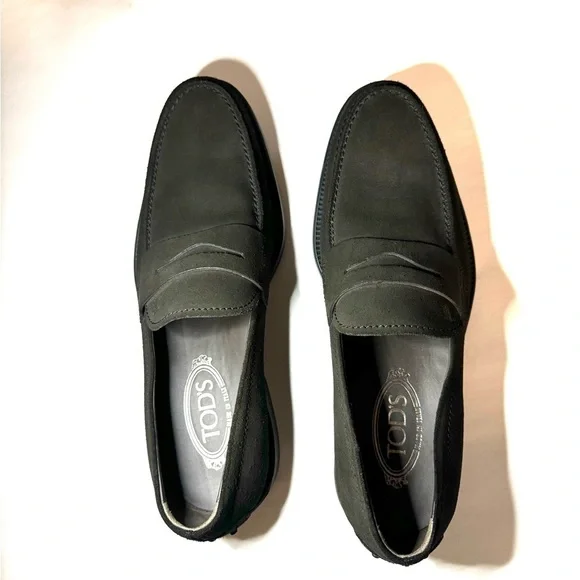 TODS Mens Suede Penny Loafers dark dark brown